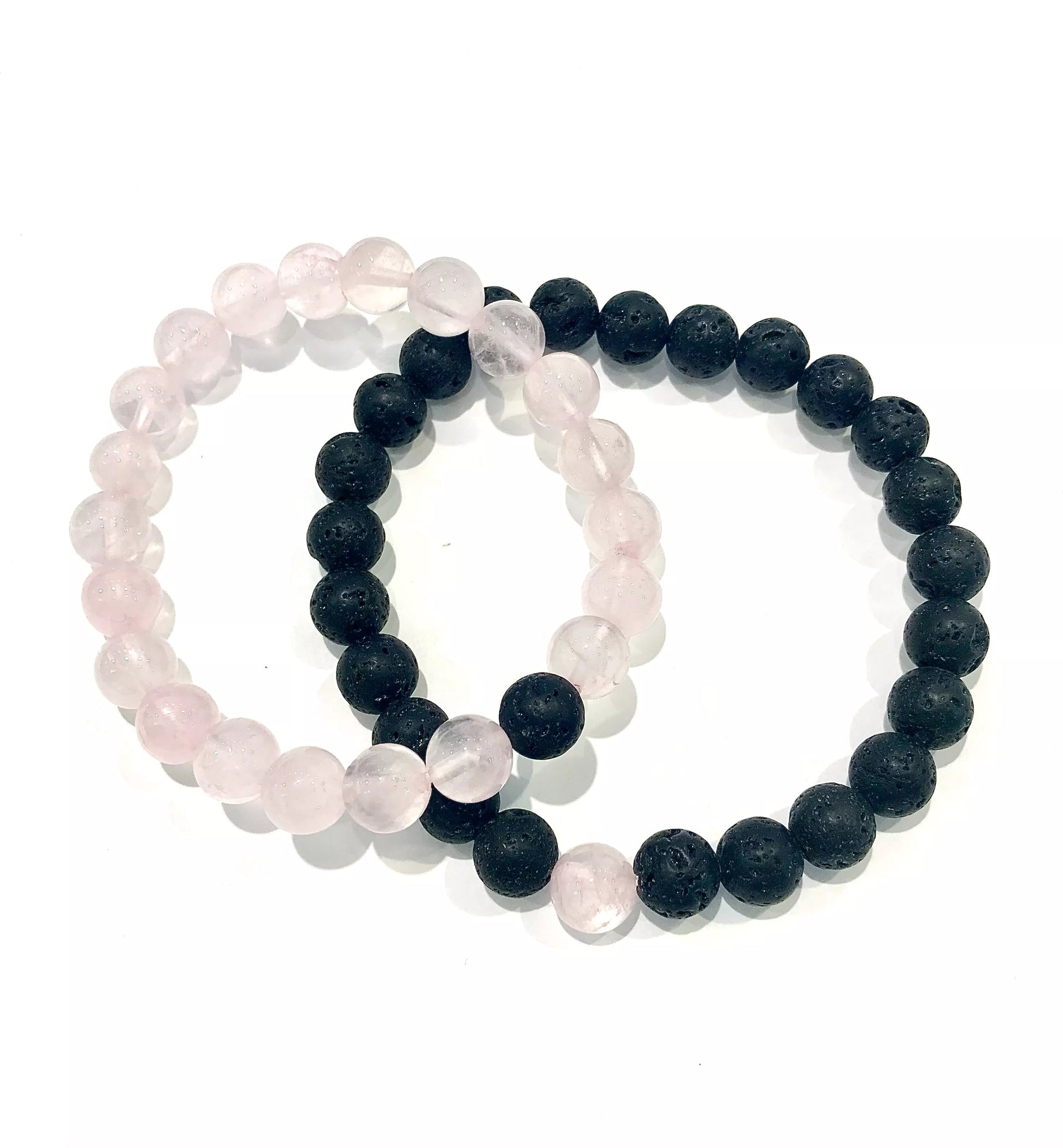 Náramky pre páry z minerálov Ruženín a Lávový kameň guľaté 8 mm-Bracelets-DIARAfashion-DIARA.sk