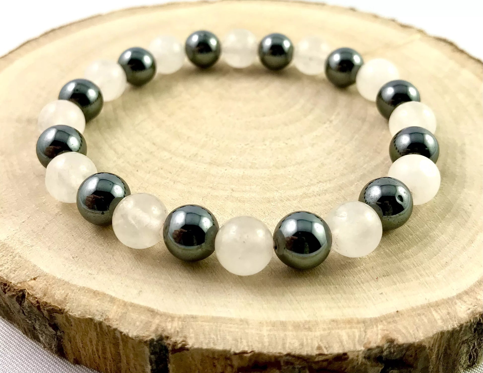 Náramok z minerálov Ruženínu a Hematitu 8 mm ružovo-sivý-Bracelets-DIARAfashion-DIARA.sk