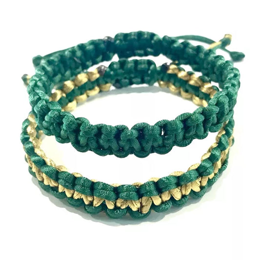 Pánske pletené šnúrkové náramky pánsky set 2 ks zelený zlatý hrubé-Bracelets-DIARAfashion-DIARA.sk