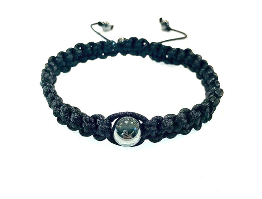 Pánsky nastaviteľný pletený náramok s Hematitom čierny šnúrkový-Bracelets-DIARAfashion-DIARA.sk