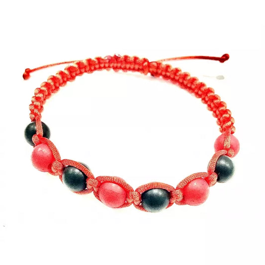 Pánsky pletený šnúrkový náramok s korálkami červený-Bracelets-DIARAfashion-DIARA.sk