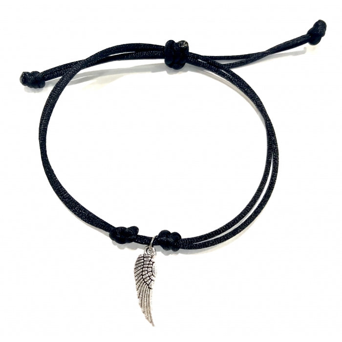 Pletený šnúrkový náramok tenký s príveskom anjelské krídlo čierny-Bracelets-DIARAfashion-DIARA.sk