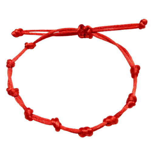 Dámsky pletený šnúrkový náramok s uzlami červený